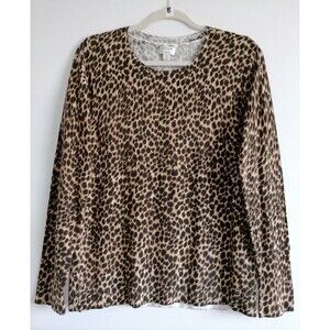 J. Crew Teddie Women's Brown Round Neck Long Sleeve Animal Print Sweater Size M